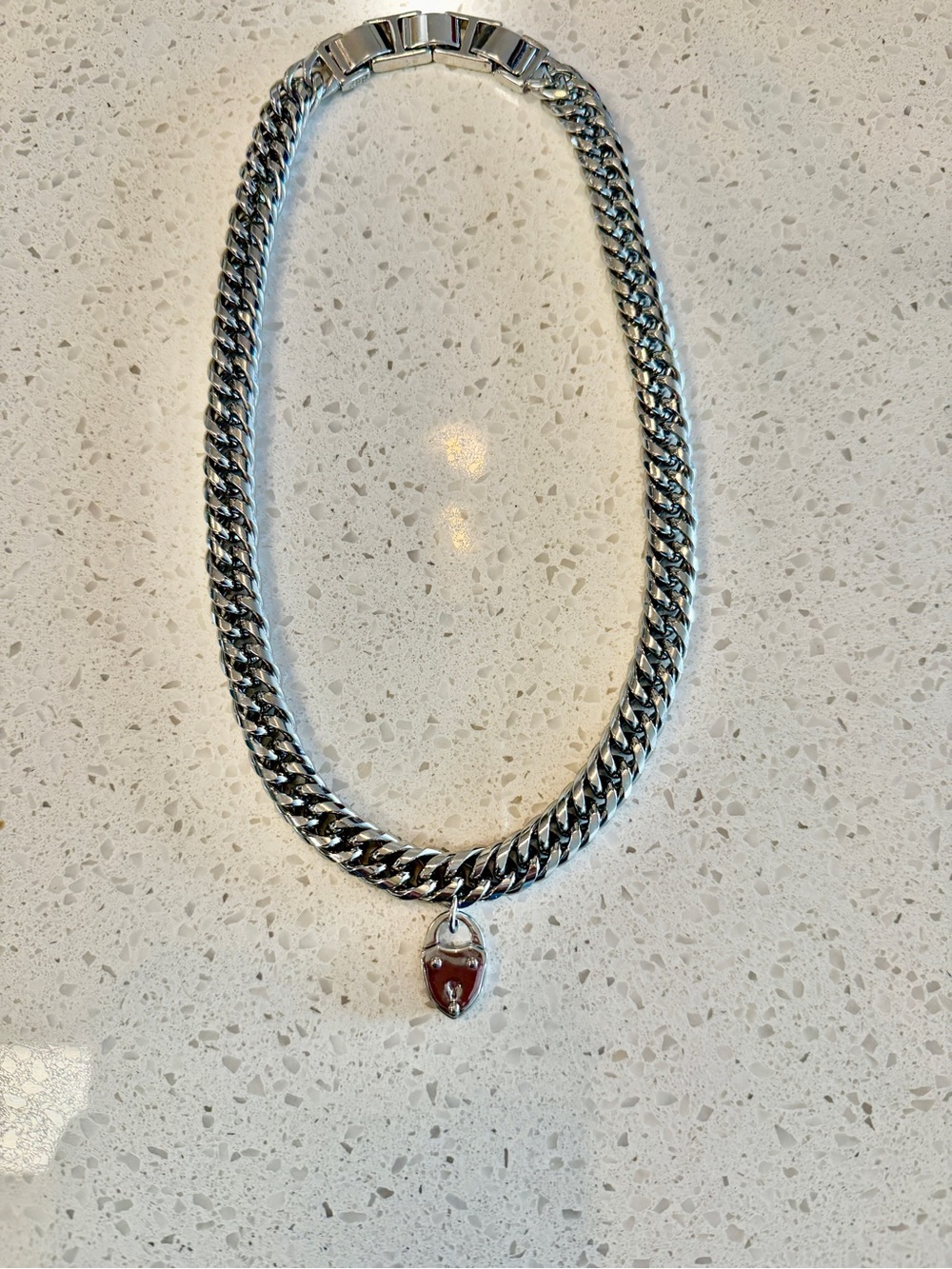 Stella & Dot Silver Toned Women's Heart Padlock Pendant Chain Necklace